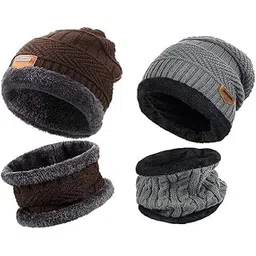 Unox Winter Cap for Man, Beanie Winter Cap Men | Muffler for Men & Women | Woolen Topaa| Ear Muffs, Ear Cover and Neck Warmer (Free Size) (Pack of 4 - Black)-picture-51