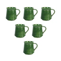 unravel india Earthern 150Ml Green Ceramic (Set Of 6) Tea Cups image 2