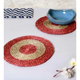 Sabai Grass Red & Brown Dish Coaster Set of 2 By Unravel India-picture-11