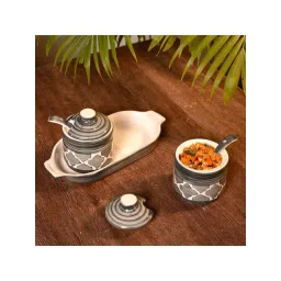 Unravel India Black & White Ceramic Organizer Storage Jar Set-picture-38
