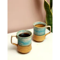 Unravel India Brown Handcrafted and Hand Painted Textured Ceramic Glossy Mugs Set of Cups and Mugs-picture-23