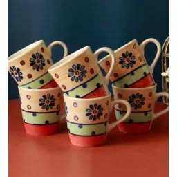 unravel india Flower Petals 150Ml Multicolor Ceramic (Set Of 6) Tea Cups-picture-12