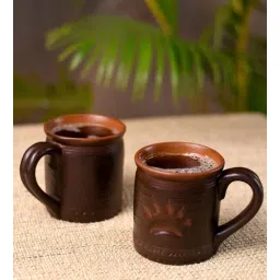 unravel india Glazed Pottery 250Ml Black Stoneware (Set Of 2) Beer Mug-picture-34