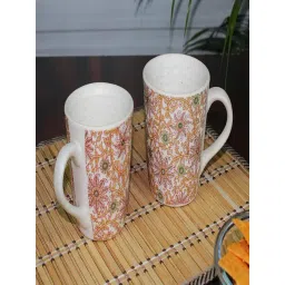 Unravel India Lotus Bageecha Multicolor Ceramic Coffee Mug - Set of 2-picture-32