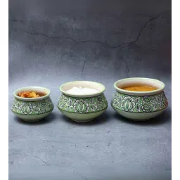 unravel india Mugal Bageecha (Set of 3) Ceramic Serving Handi-picture-13