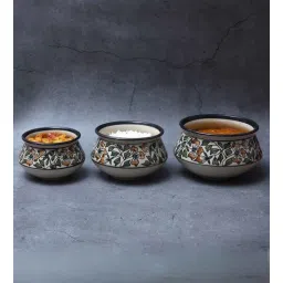 unravel india Mugal Bageecha (Set of 3) Ceramic Serving Handi-picture-11
