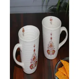 Unravel India Mugal Flower Off-White Ceramic Coffee Mug - Set of 2-picture-16
