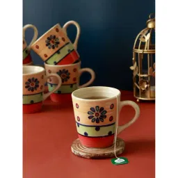 Unravel India Multicolor Flower Petals Handpainted Ceramic Coffee Mugs (0.2 L) - Set of 6-picture-11