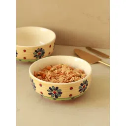 Unravel India Multicolor Flower Petals Handpainted Ceramic Serving Bowl (0.25 L) - Set of 2-picture-13