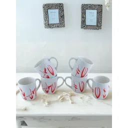 Unravel India Off-white & Red Ceramic Mugs - Set of 6 (150 ml)-picture-27