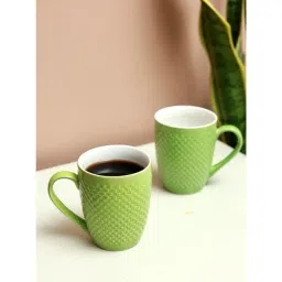 Unravel India Olive Green Ceramic Mugs - Set of 2 (180 ml)-picture-26