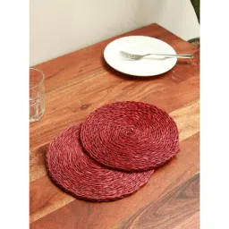 Unravel India Red Sabai Grass Dish Coaster - Set of 2 image 1