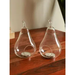 Unravel India White Crystal Glass Pear Shape Candle Holder - Set of 2-picture-34