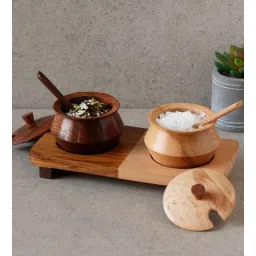unravel india Wood Fusion 60Ml Sheesham Wood 2 Pcs Condiment Jar with Spoon & Tray-picture-40