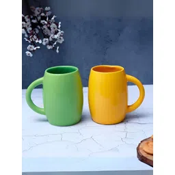 Unravel India Yellow & Green Handcrafted and Hand Painted Solid Ceramic Glossy Mugs Set of Cups and Mugs-picture-38
