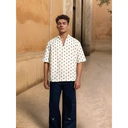 UNRL Geometric Printed Polo Collar Drop-Shoulder Sleeves Relaxed Fit T-Shirt-picture-39