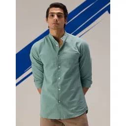 UNSTD Men New Fit Solid Band Collar Cotton Casual Shirt-picture-23
