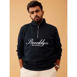 UNSTD Men Typography Printed Mock Collar Long Sleeves Cotton Front-Open Sweatshirt-picture-23