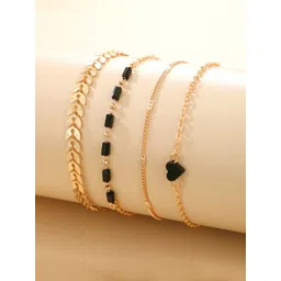 Unwind by Yellow Chimes Set of 4 Gold Plated Black Beads Bracelets-picture-19
