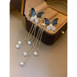 Unwind by Yellow Chimes White Crystal Studded Drop Butterfly Designed Gold Plated Earring-picture-36