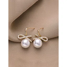 Unwind by Yellow Chimes White Pear and Crystal Studded Drop Earrings-picture-12
