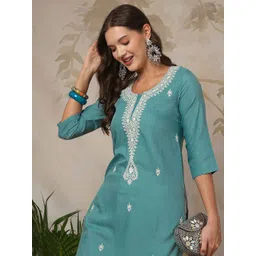 Uparna Ethnic Motifs Embroidered Chikankari Kurta-picture-16