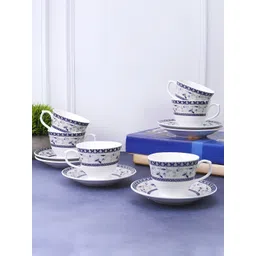 UPC Set of 6 White & Blue Floral Printed Glossy Ceramic Cups & Saucer Set 180ml-picture-16