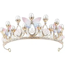 upiqng Princess Butterfly Crown Pearl Rhinestone Crown Crystal Headband Bridal Tiara Birthday Christmas Party Hair Jewelry for Women Girls-picture-20