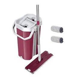 upkaranwale Maroon & White Solid Plastic Floor Cleaning Flat Mop and Bucket Set-picture-18