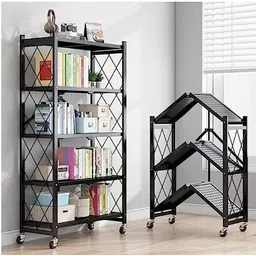 upmarkt Foldable Storage Rack/Organiser, Book Shelf for Living Room,Office(Black,5Layer) Metal Open Book Shelf-picture-13