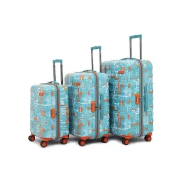 Uppercase Teal Blue Printed Hard Cabin Trolley Bag - Set of 3-picture-19