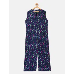 Uptownie Lite Girls Navy Blue & Pink Printed Keyhole Culotte Jumpsuit-picture-18