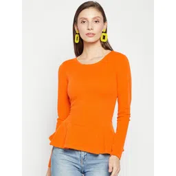 Uptownie Lite Orange Stretchable Peplum Full Sleeves Top-picture-29