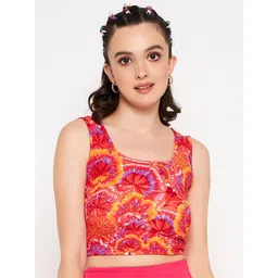 Uptownie Lite Pink Square Neck Floral Printed Sleeveless Tank Top-picture-36