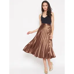 Uptownie Lite Women Brown Satin Pleated Midi Skirt-picture-28