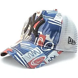 urban apes Cotton Net Trucker Cap, Abstract Print, Blue and Red Pattern, Mesh Back-picture-32