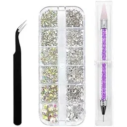 URBAN BOX Kit with 1500pcsnFlat Back AB & Clear Crystal Rhinestones, 6Size - Includes Pickup Tweezer & Rhinestone Picker Dotting Pen for DIY Nail Deigns-picture-27
