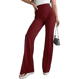 urban buccachi Women's Solid Lycra Blend Relaxed Fit Palazzo | Formal Wear Mid-Rise Wide-Leg Pants | Comfortable & Stylish Office Trousers-picture-21