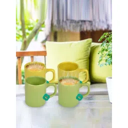 Urban Chef Parrot Green & Yellow Ceramic Droite Handcrafted Microwave Safe Cup - Set of 4-picture-22
