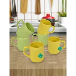 Urban Chef Parrot Green & Yellow Ceramic Droite Handcrafted Microwave Safe Cup - Set of 6-picture-24