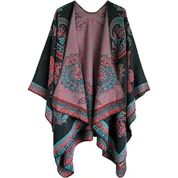 urban coco Women's Color Block Shawl Wrap Open Front Poncho Cape-picture-42