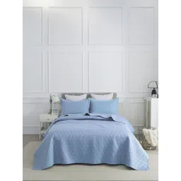 URBAN DREAM 3-Pcs Blue Cotton Geometric Grid Quilted Double Queen Bed Cover-picture-24