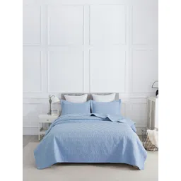 URBAN DREAM 3-Pcs Blue Cotton Geometric Honeycomb Quilted Double Queen Bed Cover-picture-26