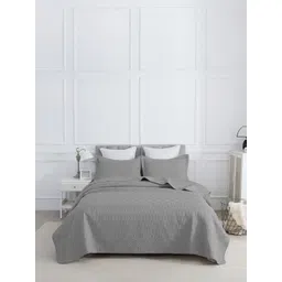 URBAN DREAM 3-Pcs Grey Cotton Geometric Honeycomb Quilted Double Queen Bed Cover-picture-16