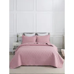 URBAN DREAM 3-Pcs Pink Cotton Geometric Chevron Quilted Double Queen Bed Cover-picture-11