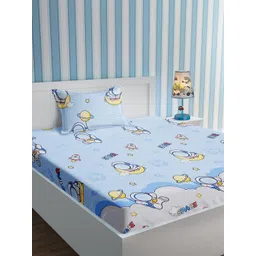 URBAN DREAM Blue Astronaut Printed 210 TC Cotton Single Bedsheet with 1 Pillow Cover-picture-52