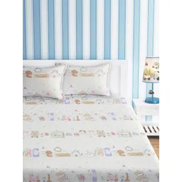 URBAN DREAM White & Brown Graphic 210 TC Queen Bedsheet with 2 Pillow Covers-picture-49