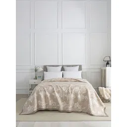 URBAN DREAM White & Brown Printed Cotton Leaves Wave Double Queen Bed Cover-picture-25