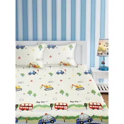 URBAN DREAM White & Green Graphic 210 TC Queen Bedsheet with 2 Pillow Covers-picture-22