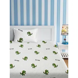 URBAN DREAM White & Green Graphic 210 TC Single Bedsheet with 1 Pillow Covers-picture-43